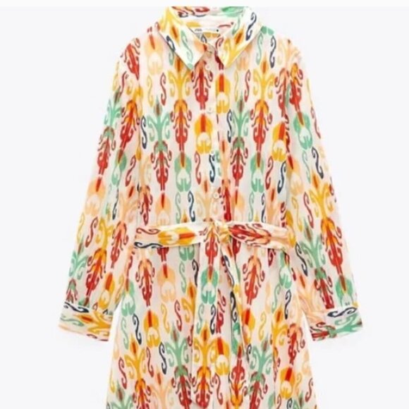 ZARA NWT The Melinda Midi Oyster White Printed Shirt Dress With Belt Size Small - Picture 5 of 15